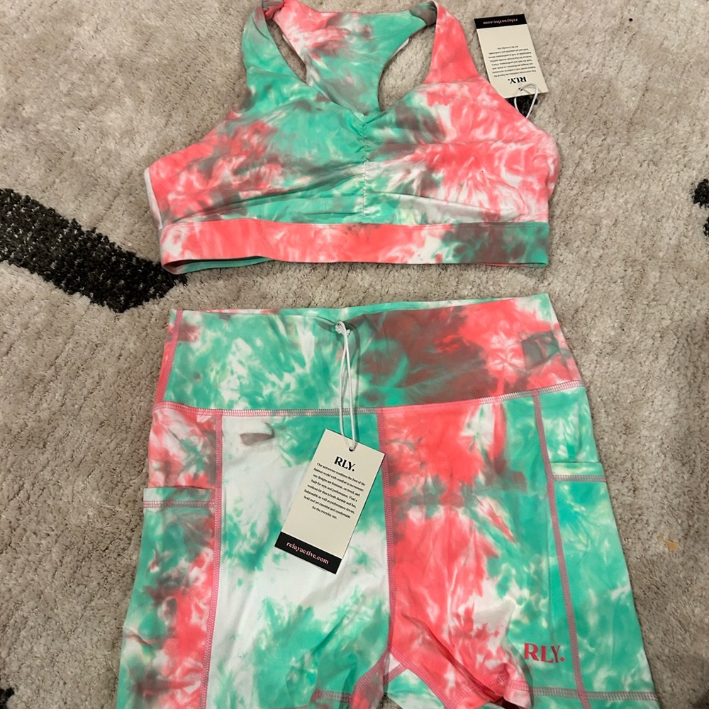Women's Tie-Dye Sports Set - Green and Pink